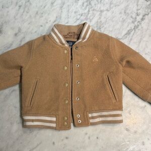 GAP Kids Tan Fleece Bomber Jacket with White Stripe Trim